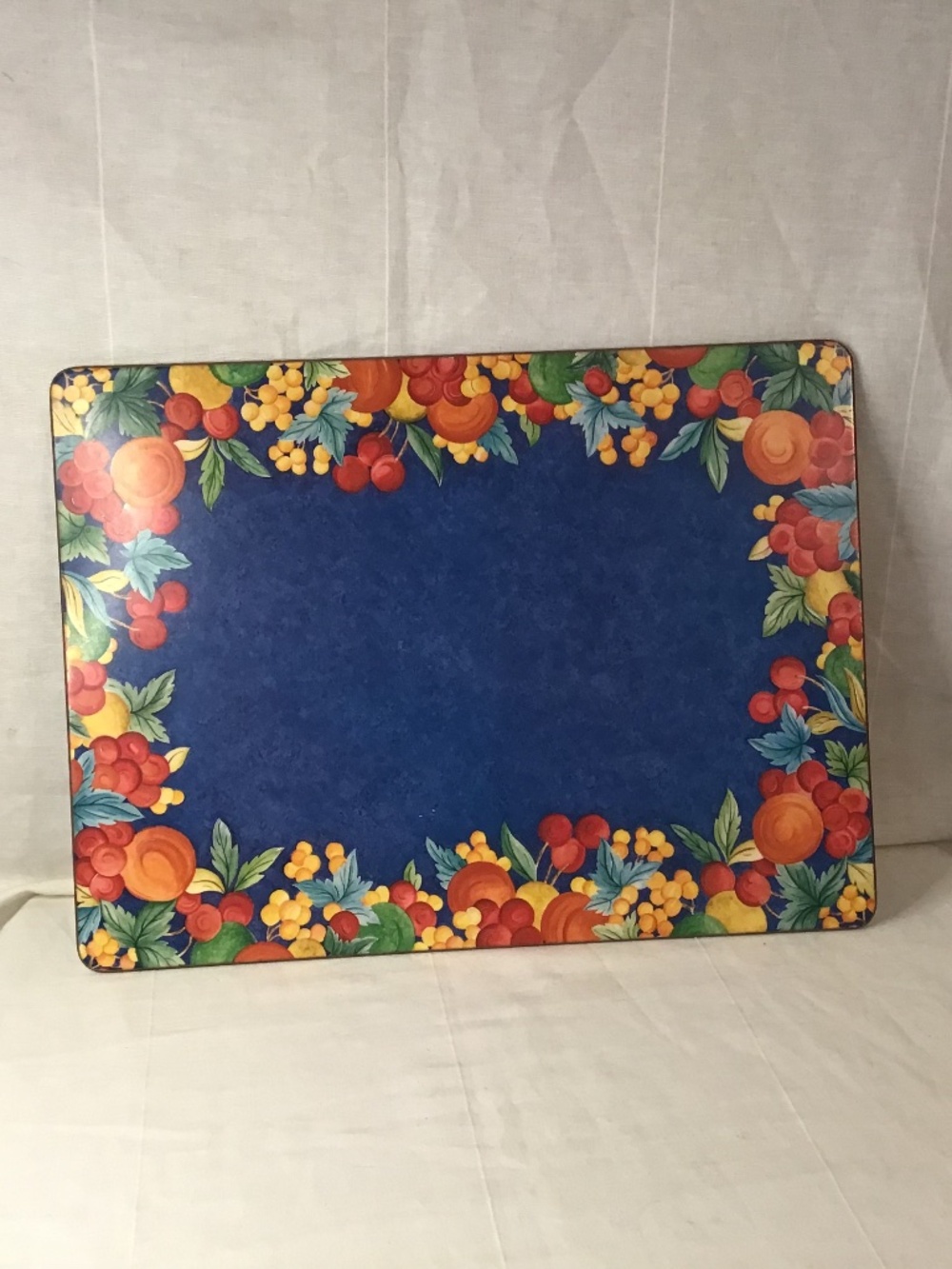 Set of 4 Laure Japy Placemats in the Jardin Blue Pattern, w/ a cork Baking.
